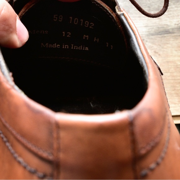 JOHNSTON MURPHY 59 10192 Men Sz 12M Brown Leather Apron Toe Oxfords 36-2. - Picture 8 of 9